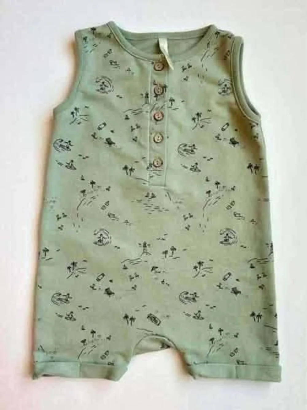 Rylee + Cru Sage Green Sleeveless Romper with Print